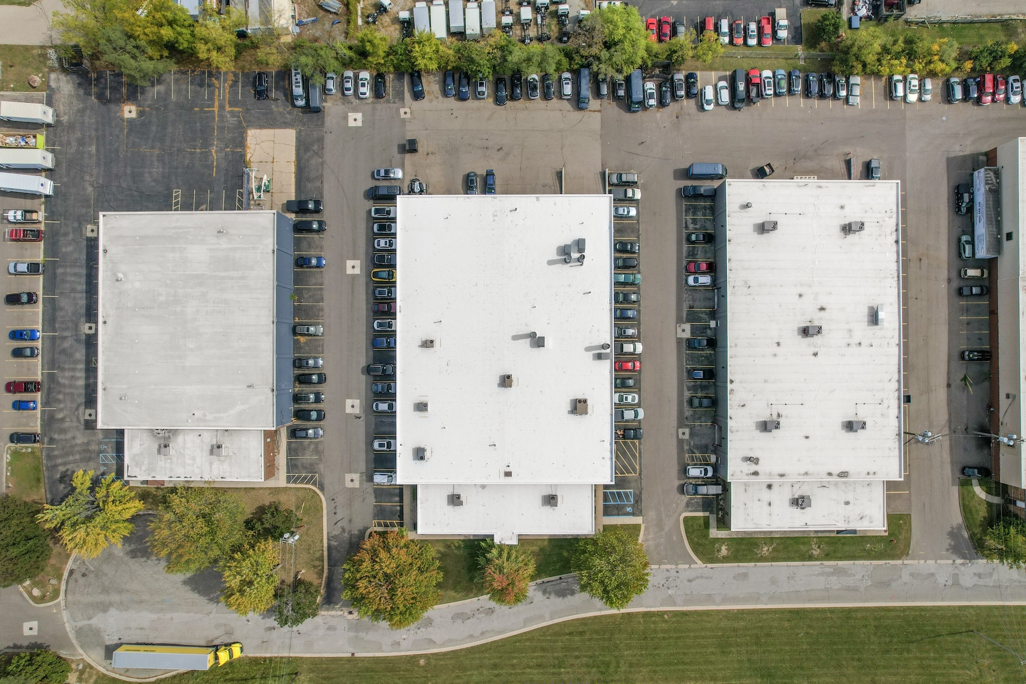 Aerial view of warehouses